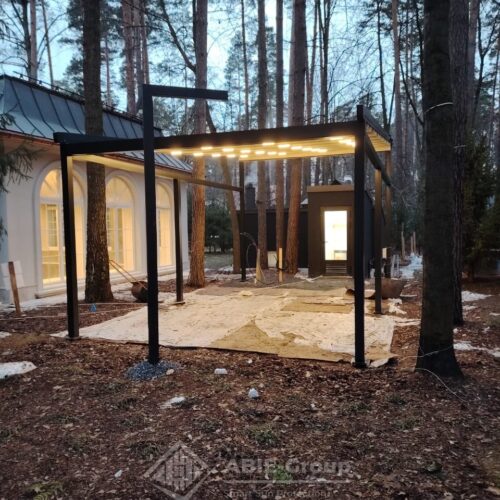 Фотографии выполненных работ компании «ABIE-GROUP» Алюминиевой перголы со сдвижным тентом и led подсветкой.посёлок Барвиха, Одинцовский городской округ, Московская область